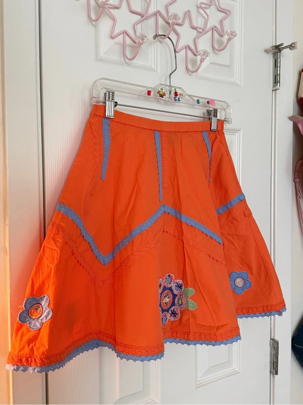 Bright Orange Embroidered Flared Skirt